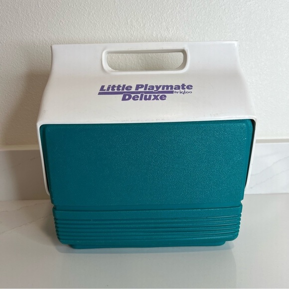 Vintage 90s Little Playmate Delux by Igloo Push Button Cooler - Green Purple - Picture 1 of 13